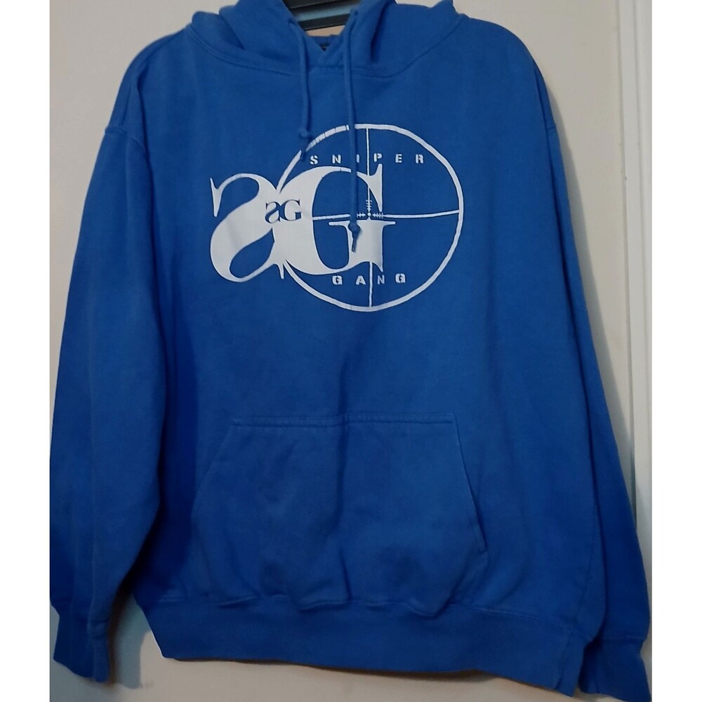 Sniper Gang Hoodie Mens M Blue Kodak Black Rap Hip Hop Logo Pullover Sweatshirt